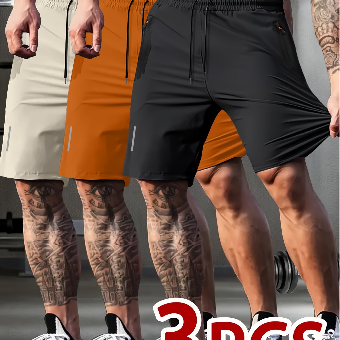 3pcs Quick-Drying Stretch Men's Drawstring Shorts