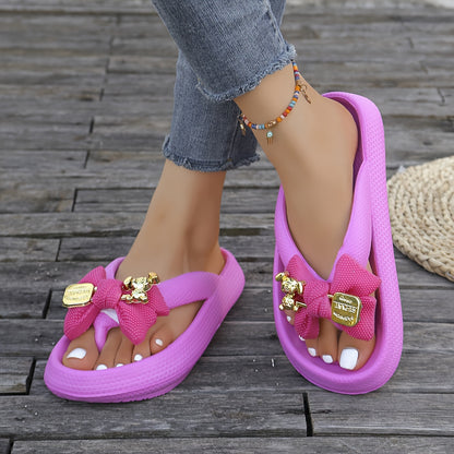 Women's Slip-On Mules with Golden Buckle Bow Sandals