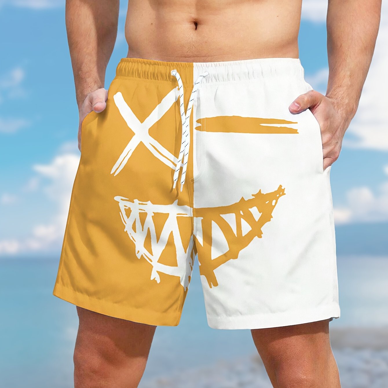 Men's Color Matching Smiling Face Graphic Print Shorts