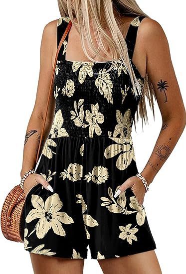 Flower Print Shorts Jumpsuit Summer Fashion Sleeveless Beach Bodysuit - Empire P. E