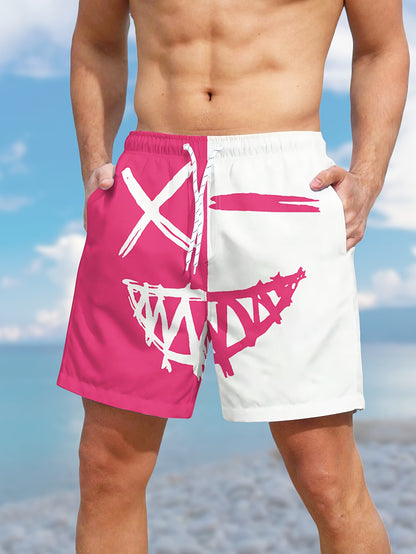 Men's Color Matching Smiling Face Graphic Print Shorts