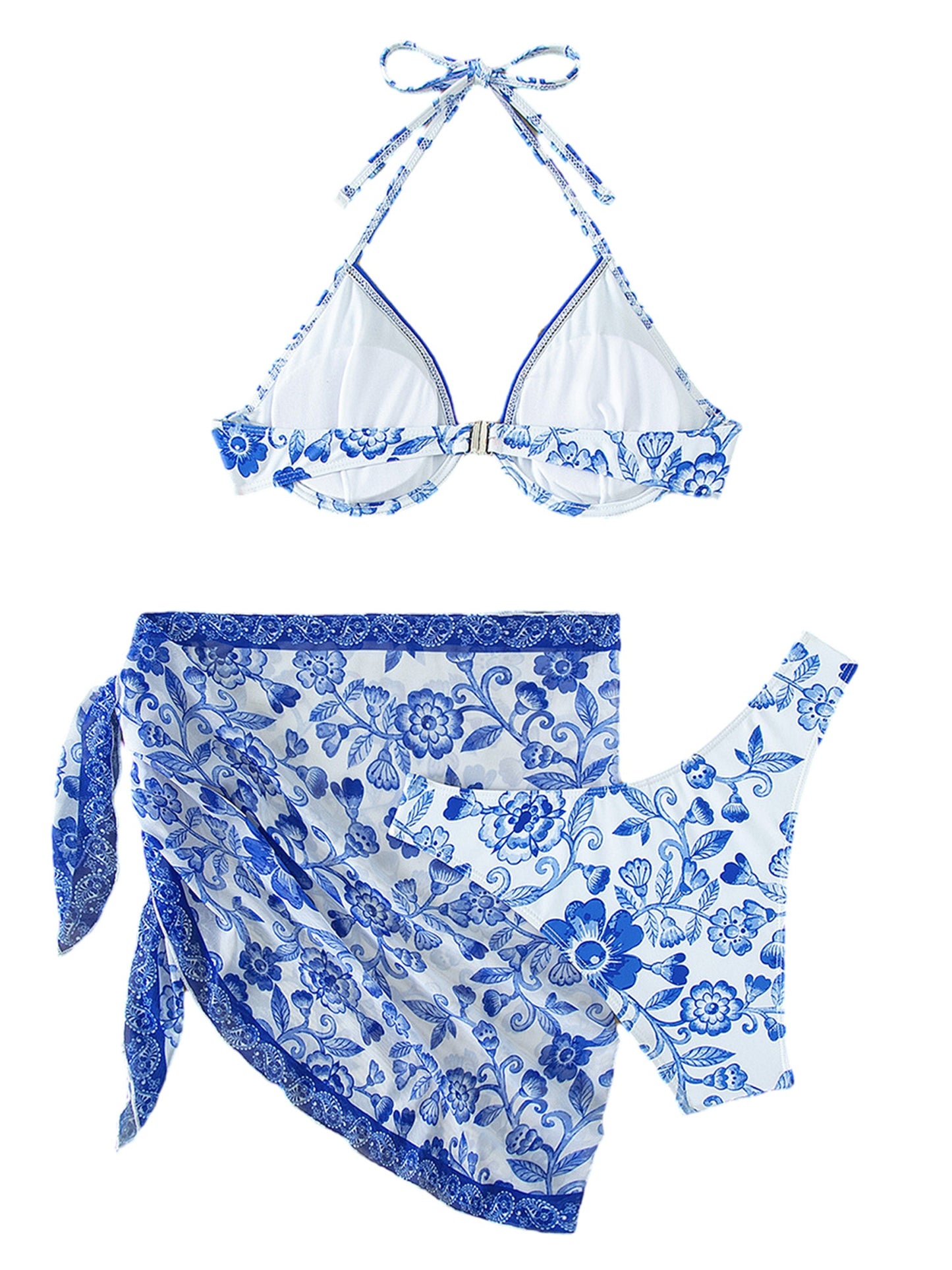 Women's  Flower Print 3pcs Bikini Set