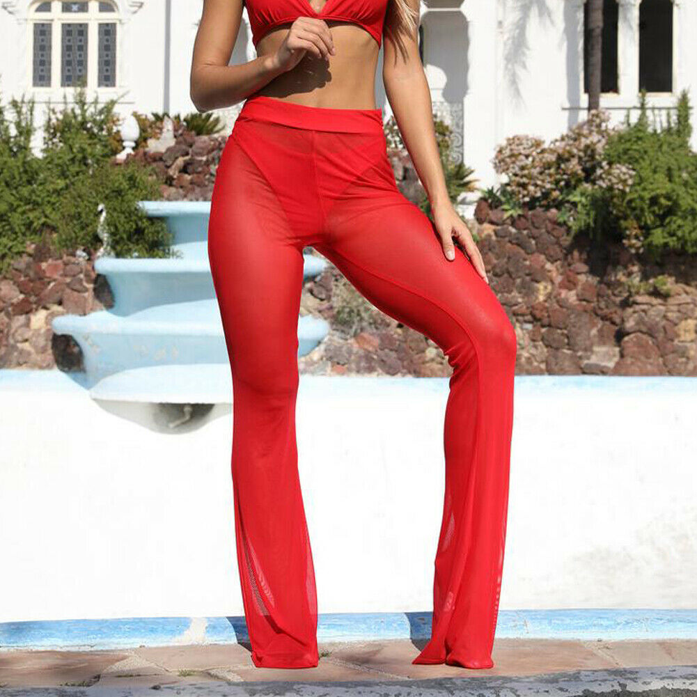 Sexy mesh wide-leg casual pants