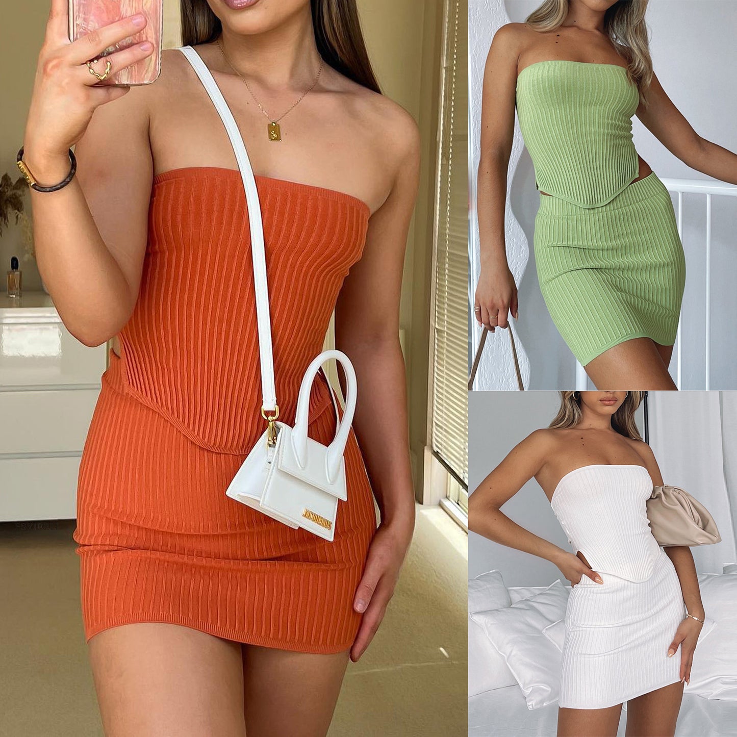 Womens Suit Sexy Summer Two Piece Outfits Crop Tops Bodycon Skirt Sets Mini Dress - Empire P.E