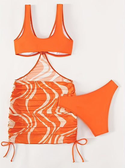 2-Piece Wavy Striped Print Tankini Swimsuit Set
