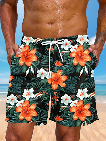 Men's Floral Graphic Print Shorts With Pockets