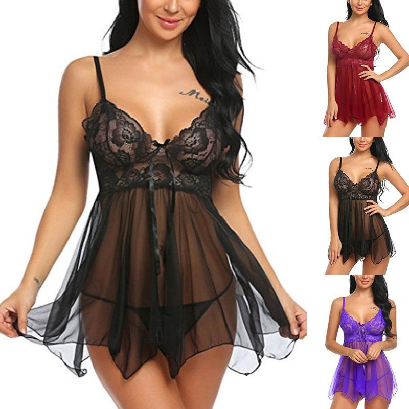 Sexy Lingerie Women Crotchless Sleepwear Pajamas Lace Night Dress Exotic Female Underwear Nightgown G-string Erotic Costumes - Empire P. E