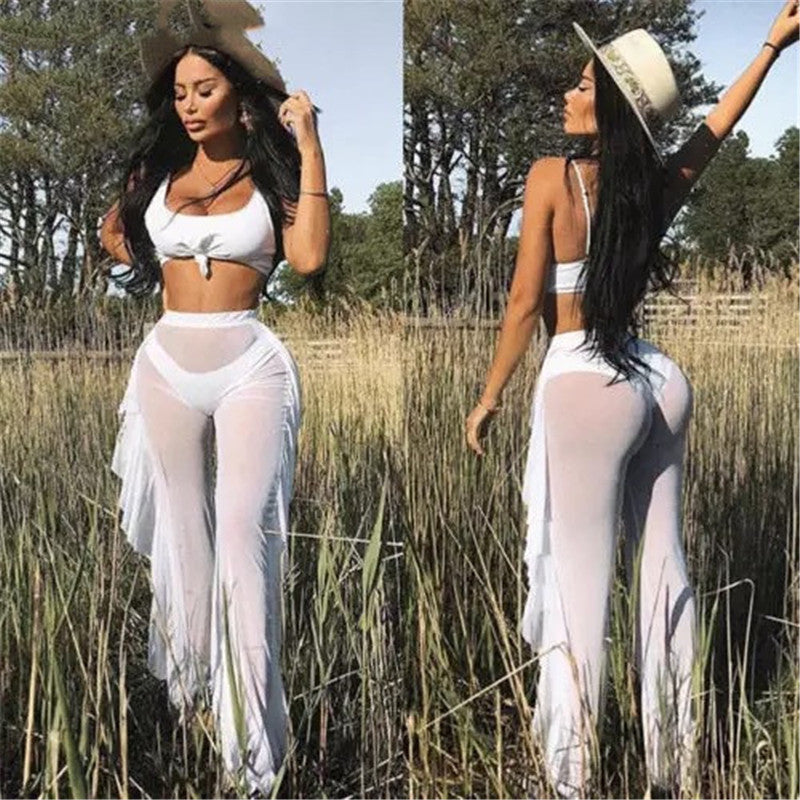 Mesh Folds See-through Beach Pants Swimwear Pants