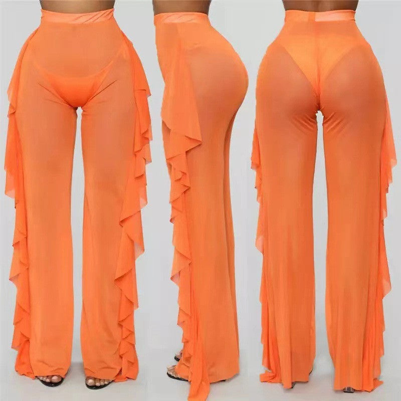 Mesh Folds See-through Beach Pants Swimwear Pants