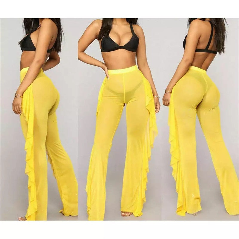 Mesh Folds See-through Beach Pants Swimwear Pants