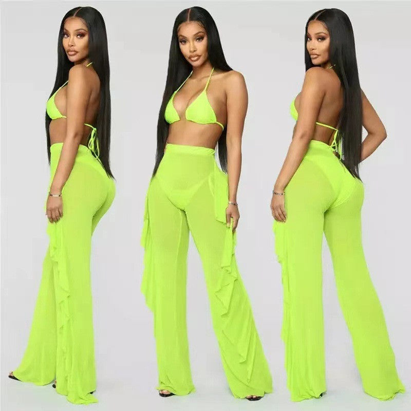 Mesh Folds See-through Beach Pants Swimwear Pants