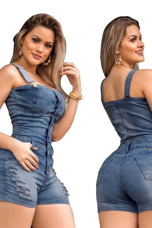 Plus Size Elegance Cotton Jeans Woman Ladies Short Romper - Empire P.E