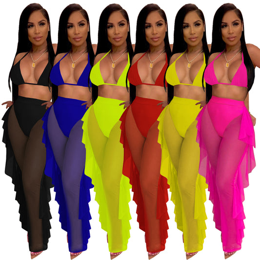 Sexy Halter Solid Color Nightclub Suit