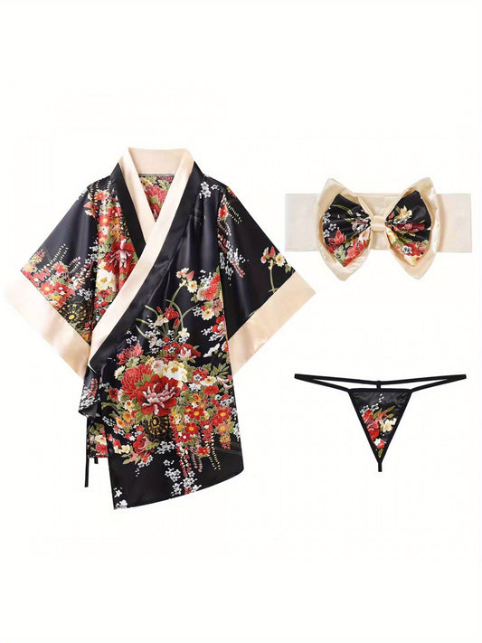 Floral Print Kimono Style Fashion Design Set