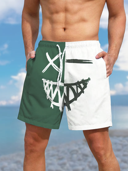 Men's Color Matching Smiling Face Graphic Print Shorts