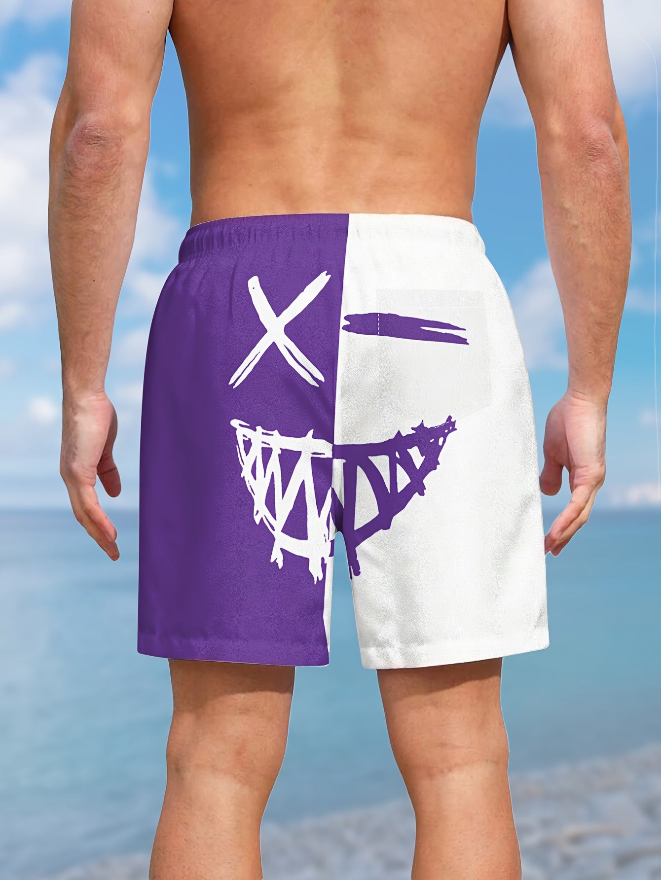 Men's Color Matching Smiling Face Graphic Print Shorts