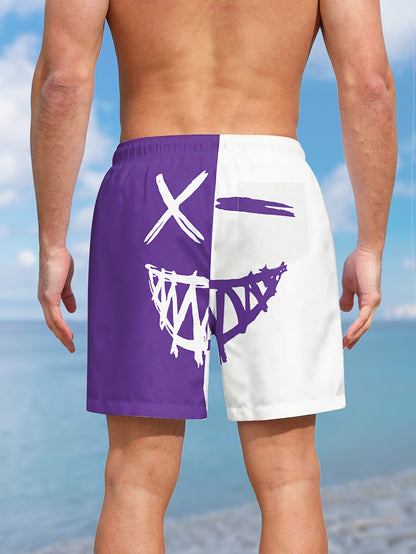 Men's Color Matching Smiling Face Graphic Print Shorts