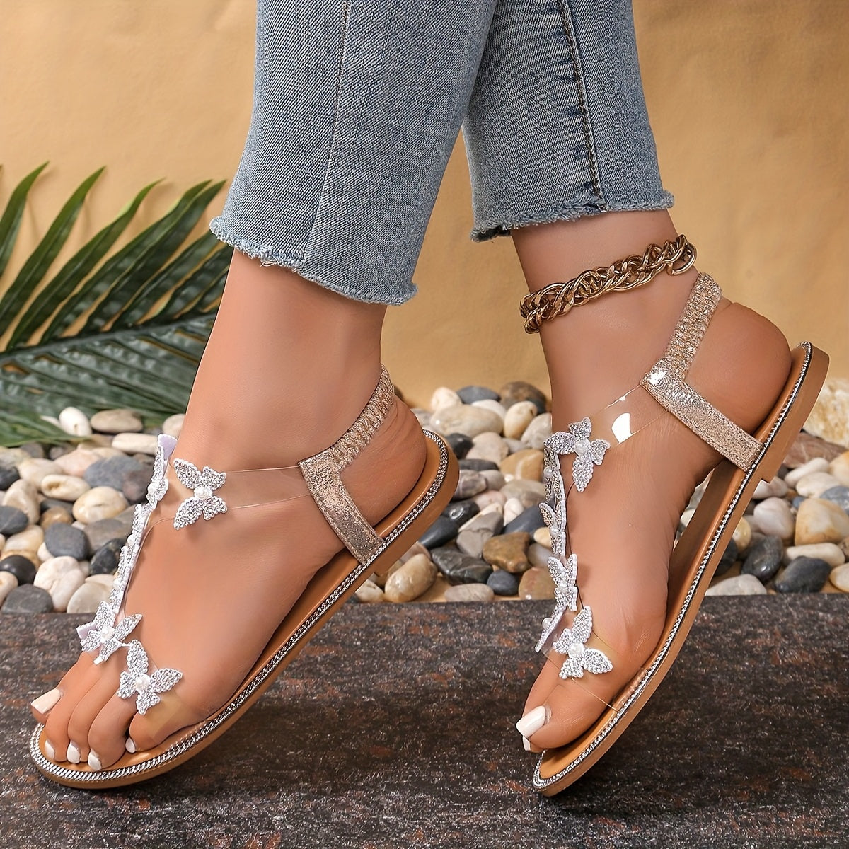 Summer New Women's Butterfly Comfortable Elastic Upper Flat Sandals