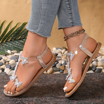 Summer New Women's Butterfly Comfortable Elastic Upper Flat Sandals