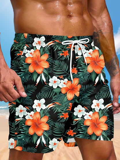 Men's Floral Graphic Print Shorts With Pockets
