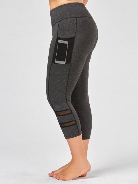 Mesh stitching yoga cropped pants