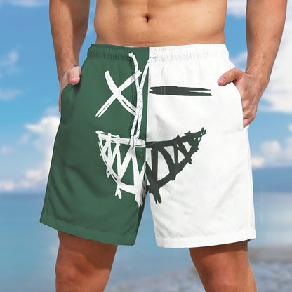 Men's Color Matching Smiling Face Graphic Print Shorts