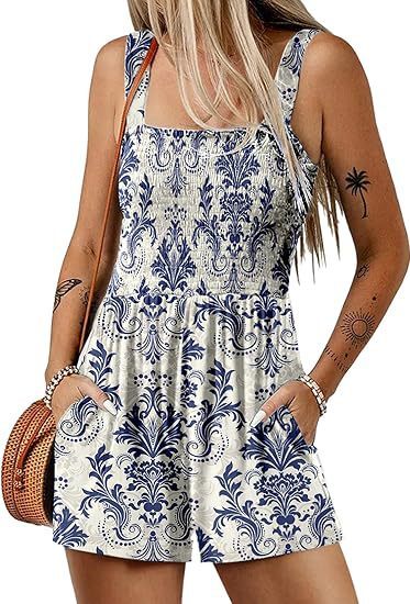 Flower Print Shorts Jumpsuit Summer Fashion Sleeveless Beach Bodysuit - Empire P. E