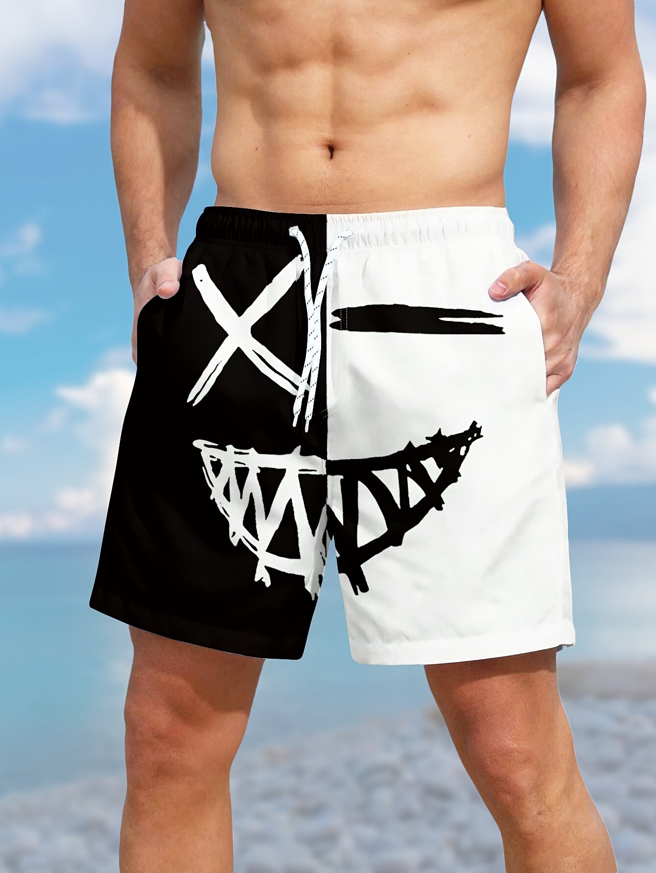 Men's Color Matching Smiling Face Graphic Print Shorts