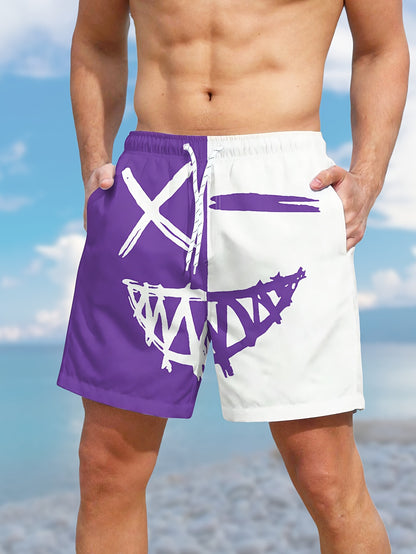 Men's Color Matching Smiling Face Graphic Print Shorts