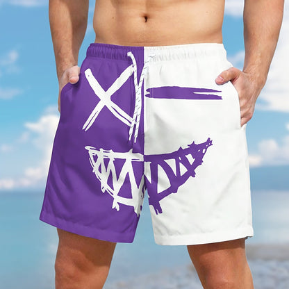Men's Color Matching Smiling Face Graphic Print Shorts