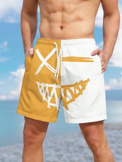 Men's Color Matching Smiling Face Graphic Print Shorts