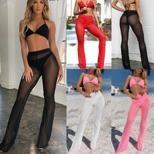 Sexy mesh wide-leg casual pants