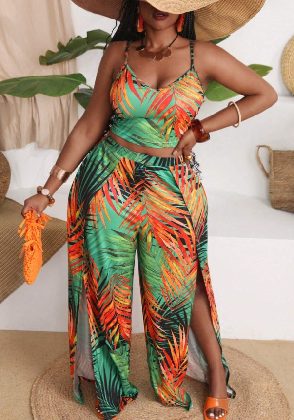 Plus Size Vacation Print Short Sets - Empire P.E