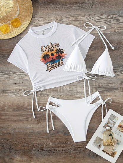 Summer Beach Sunset Print Vest Two-piece Swimsuit
