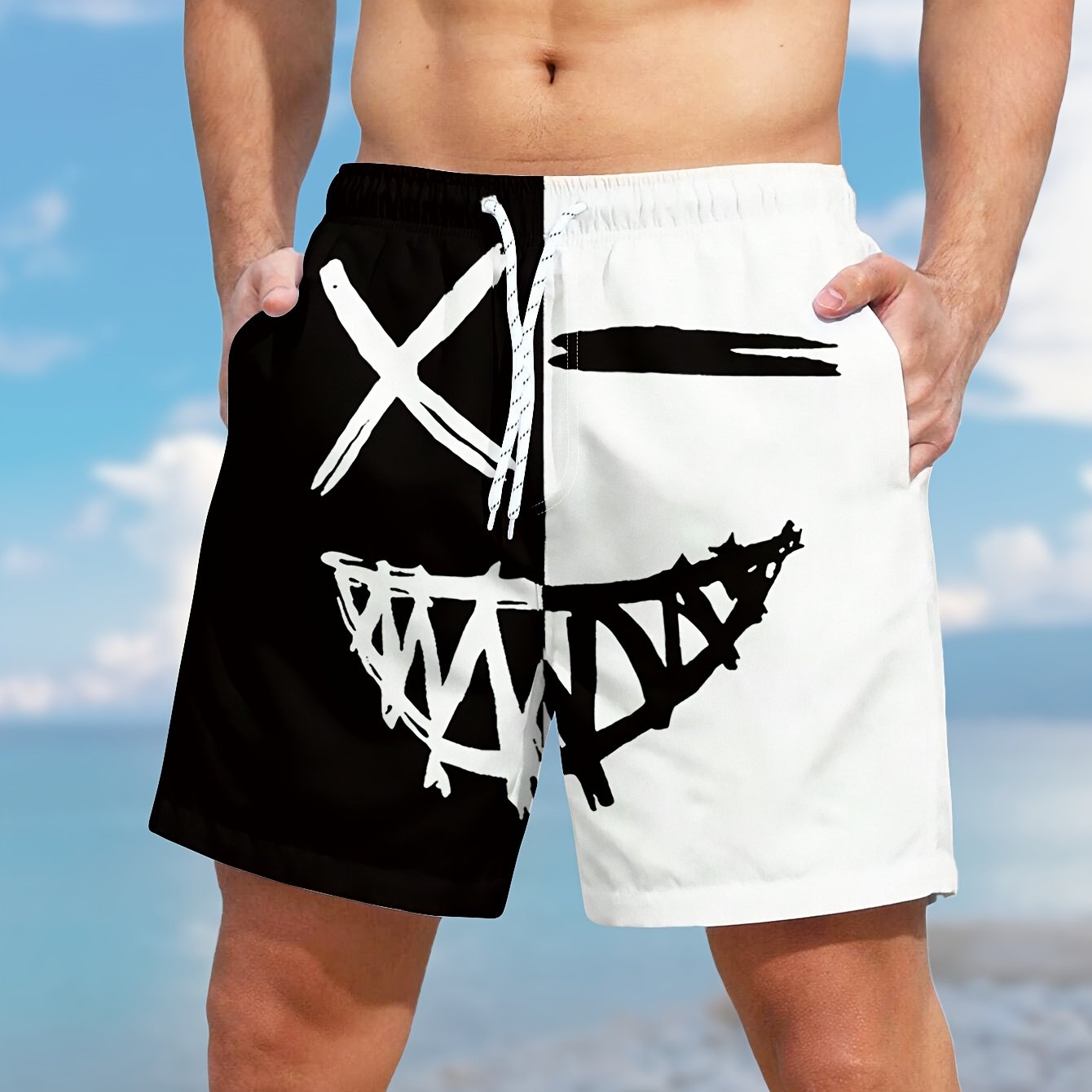 Men's Color Matching Smiling Face Graphic Print Shorts