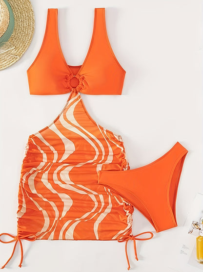 2-Piece Wavy Striped Print Tankini Swimsuit Set