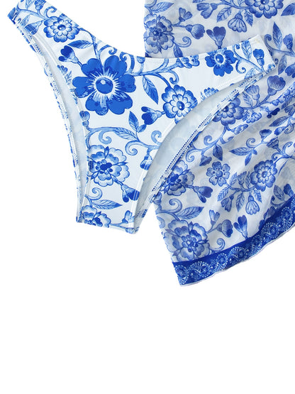 Women's  Flower Print 3pcs Bikini Set