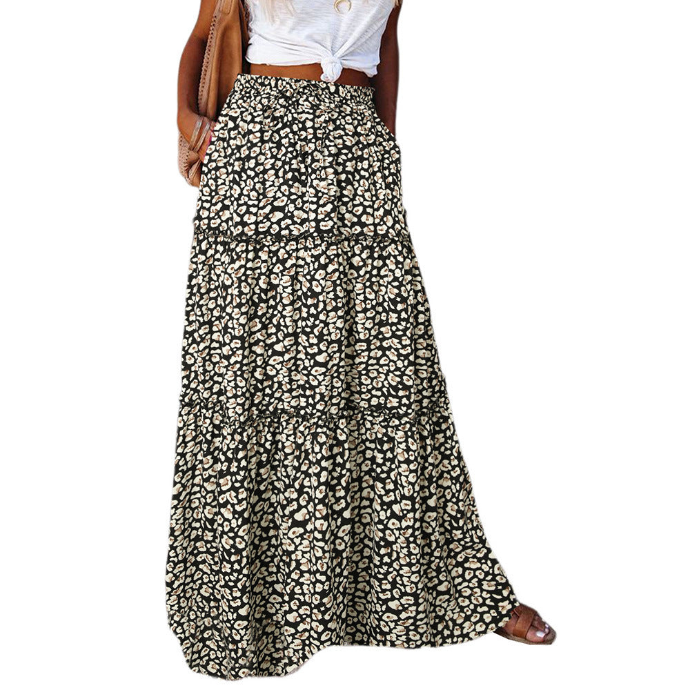 Summer Bohemian Beach Women Skirt Vintage High Waist Elastic Printed Clothing Loose Casual Elegant