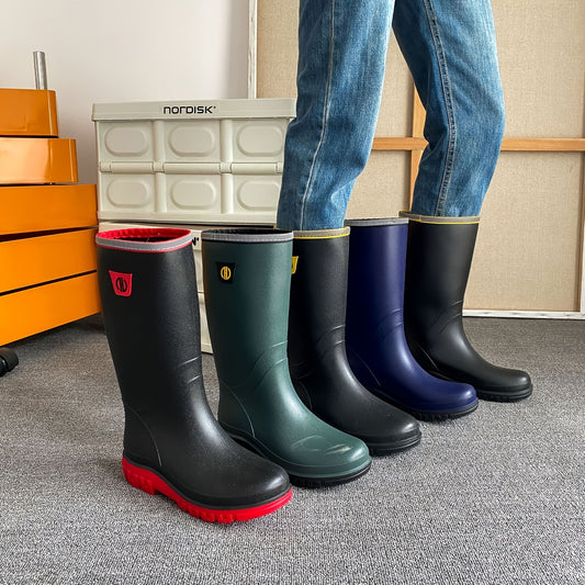Mens Durable Waterproof Rain Boots - All-Weather Protection Knee High