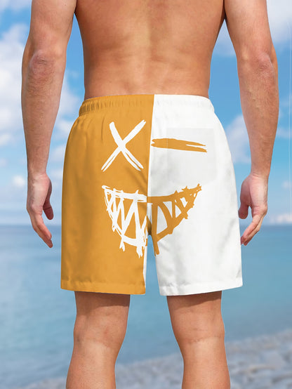 Men's Color Matching Smiling Face Graphic Print Shorts