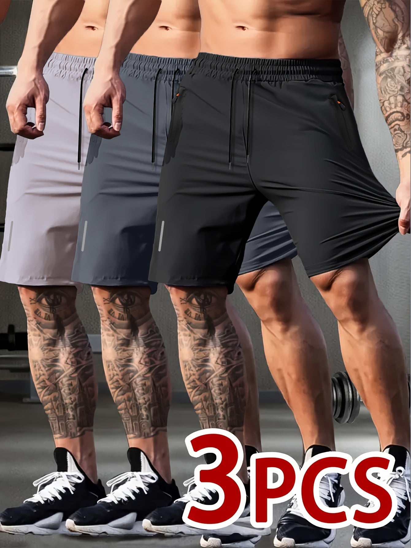 3pcs Quick-Drying Stretch Men's Drawstring Shorts