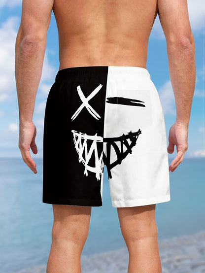 Men's Color Matching Smiling Face Graphic Print Shorts