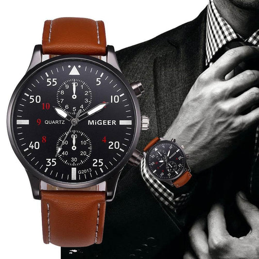 Retro Design Leather Band Watches Men Top Brand Relogio Masculino NEW Mens Sports Clock Analog Quartz Wrist Watches - Empire P.E