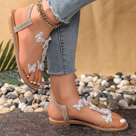 Summer New Women's Butterfly Comfortable Elastic Upper Flat Sandals