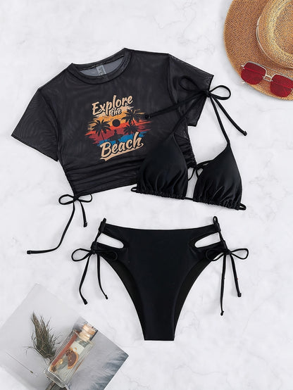 Summer Beach Sunset Print Vest Two-piece Swimsuit