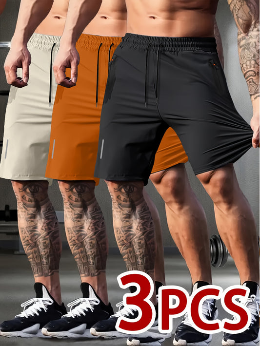 3pcs Quick-Drying Stretch Men's Drawstring Shorts