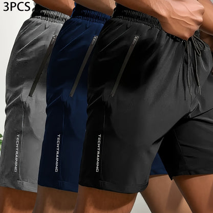 3pcs Men's Quick-Dry Breathable Athletic Shorts