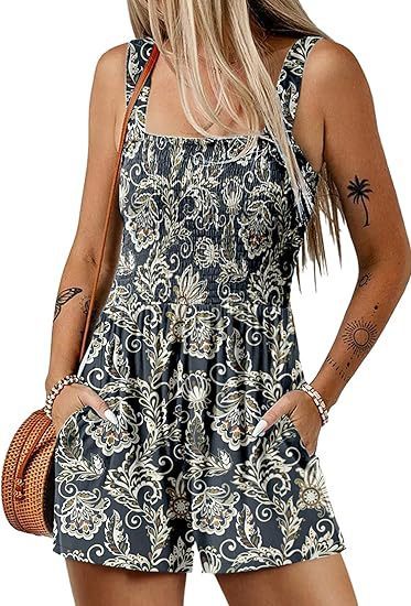 Flower Print Shorts Jumpsuit Summer Fashion Sleeveless Beach Bodysuit - Empire P. E