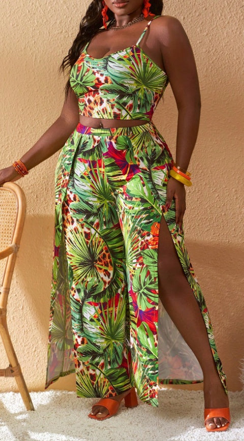 Plus Size Vacation Print Short Sets - Empire P.E