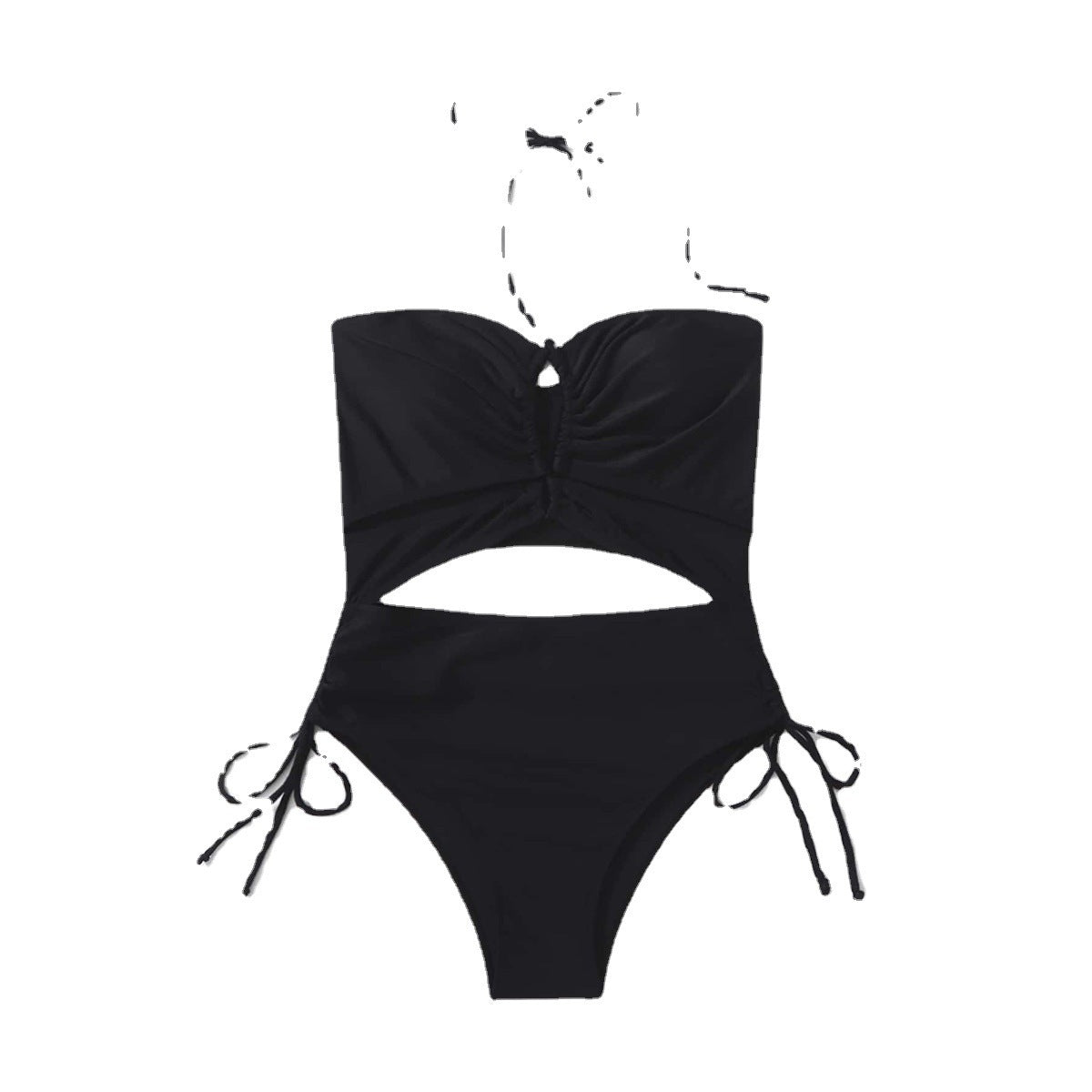 2024 Drawstring Swimsuit Solid Cut Out Knot Halter One Piece Swimwear Women Padded Bathing Suit Female Swimming Summer Beachwear - Empire P. E